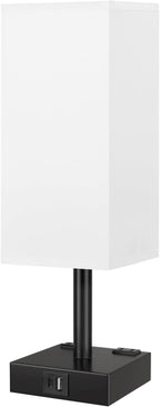 Touch Bedside Table Lamp For Nightstand - 3-Way Dimmable Night Lamp with USB A + Type C Charging Ports and two AC Outlets, Small Desk Light with E26 LED Bulb for Bedroom Living Room ,WHITE BLACK