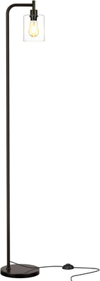 Ziisee Industrial Floor Lamp with Glass Shade - Black, LED Bulbs, Foot Pedal Switch, Easy Assembly