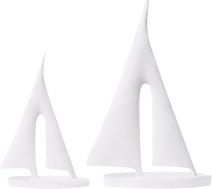 Saysmile Modern Sculptures Home Decor, Sailboat Decor Ornament, Boat Decorations Statue Decor, Art Sculptures and Statues, Sailboat Gifts Home Office Bathroom Shelf Decor (White-2 Pack)