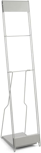 Displays2go Portable Literature Stand with 10 Pockets for 8.5x11 Magazines, Carrying Bag Included, 54" h Floor-Standing Magazine Rack with Tiered Design, Steel (Silver)