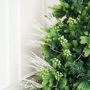 SLK 16-Pack Artificial Glitter Berry Stem Ornaments, Christmas Decorative Glittery Twigs, Picks, Branches for Tree, Wreath, Small Vase, Halloween Party (White)
