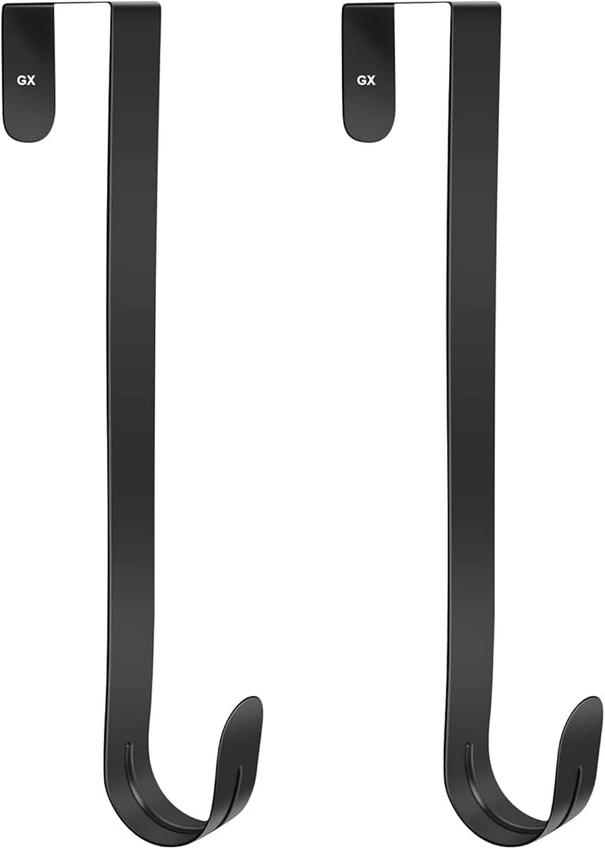 GameXcel 2 Pcs 15" Wreath Hanger for Front Door - Large Wreath Metal Hook for Christmas Wreath Over The Door Hanger - Black