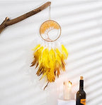 Fairy Gold Citrine Tree of Life Dream Catcher Wall Decor with Healing Crystal Stone Handmade Feather Dream Catchers Decoration Wall Hanging Ornaments for Bedroom Wedding Party Home Decor-25.6"
