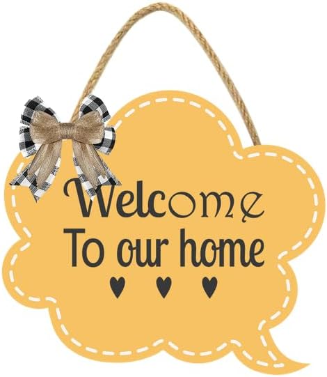 Welcome To Our Home Sign for Front Door 12'' Bubble Shape Wood Sign Hanging Decor Outdoor sign for Farmhouse porch Wall Pediments Decorations