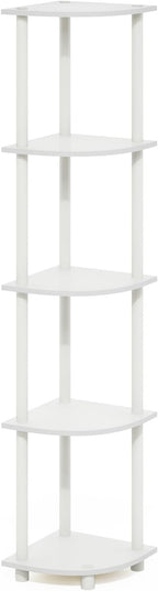 Furinno Turn-N-Tube Corner Shelf, 5-Tier Corner Bookshelf, Open Storage Shelves, for Organization and Storage, Living Room, Home Office, Garage, Bedroom, White