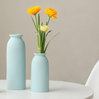 Ceramic Vase Set-3, Small Flower Vases for Decor, Modern Boho Farmhouse Style, Decorative Vases for Pampas Grass & Dried Flowers, Distressed Finish (Blue)