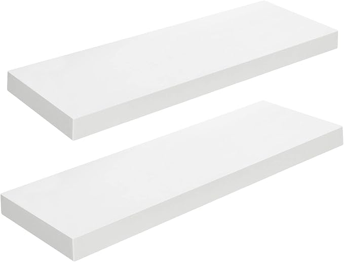 HOOBRO Floating Shelves for Wall, Wall Mounted Shelf Set of 2, 23.6" Hanging Shelf with Invisible Brackets, for Wall Decor Storage in Bathroom Bedroom Kitchen Living Room Office, White WT60BJ01