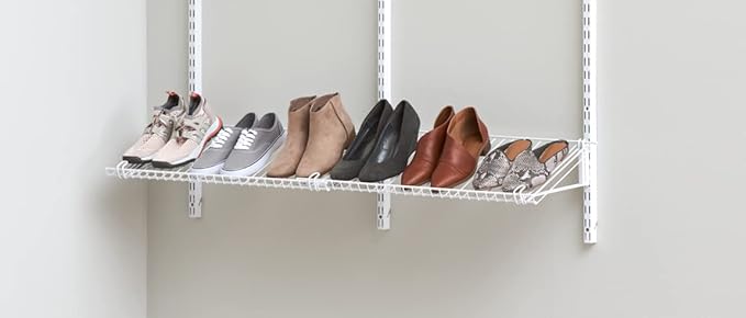 Rubbermaid Customizable Wall Mount Shoe Shelf, White, for Home/House/Closet/Laundry/Linen Organization