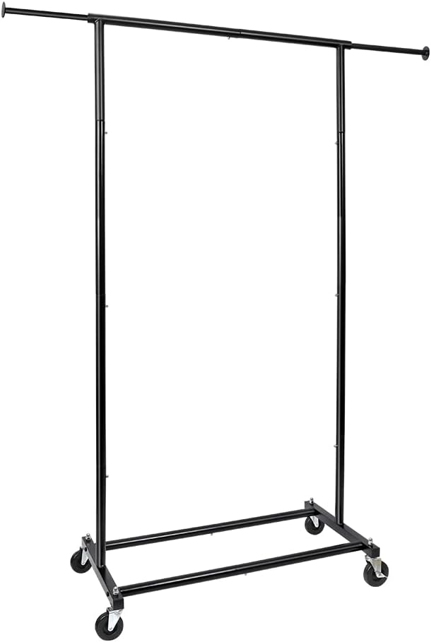 Fishat 59" H Simple Portable Standard Black Rolling Clothing Garment Rack, Metal Freestanding Hanging Clothes Organizer with Lockable Wheels for Mobile