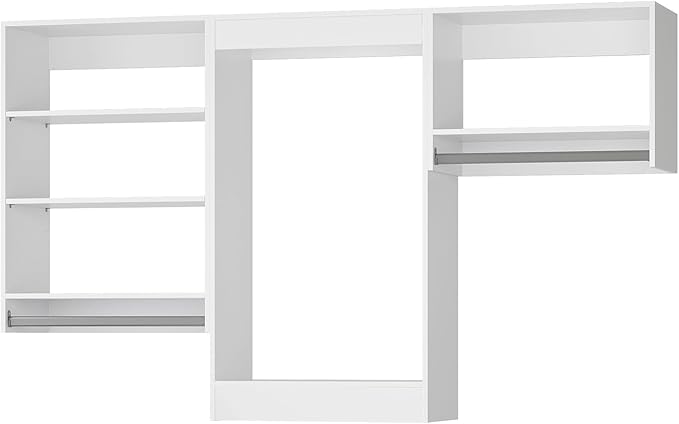 ROOMTEC Modular Closet System, 96" Closet Organizer with Hanging Rods, Wall-Mounted Wooden Tower for Walk-In Closets, Wardrobe Storage Kit, White
