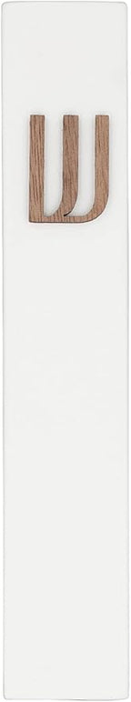 A&S Mezuzot Modern Concrete Mezuzah Case with Scroll, Easy Peel and Stick Mezuza (White+ Wood Shin, 7 Inches)