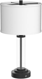 QiMH Touch Control Table Lamps Set of 2 with USB Ports, 3-Way Dimmable Bedside Lamp for Living Room Bedroom House, Modern Nightstand Lamp with 2 LED Bulbs(Black)