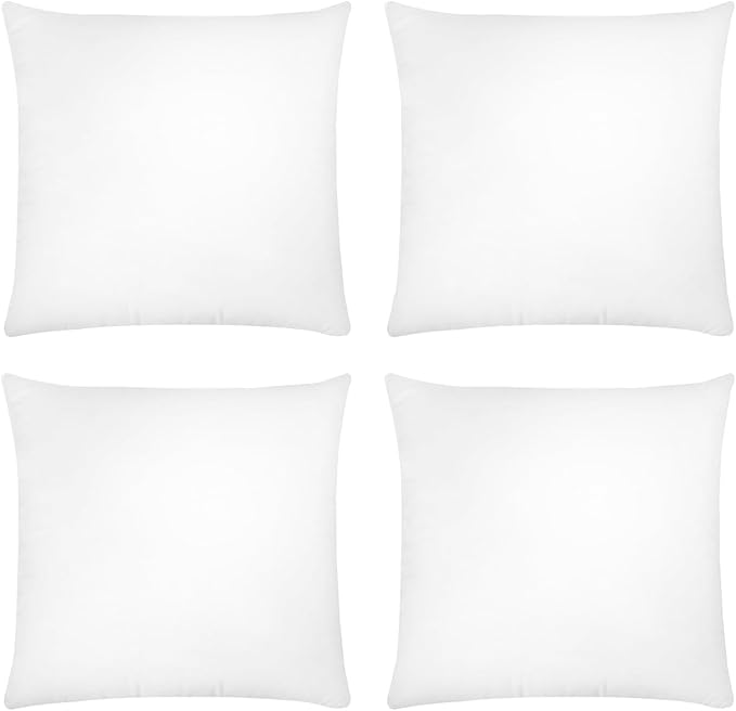 Covers & All Throw Pillow Inserts Only (Pack of 4, White), 65 GSM Non-Woven Fabric with 15D Silicon Fiber Filling, Durable Soft Universal uses for Home Decor Office Indoor Outdoor (Square 14" x 14")