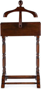 Pemberly Row Contemporary Clothing Valet Stand, 22" W x 17.5" D x 46.25" H, Rubberwood and Poplar Hardwood, Antique Cherry Finish, 2 Drawers, Decorative Legs, Bedroom or Office Wardrobe Display Piece