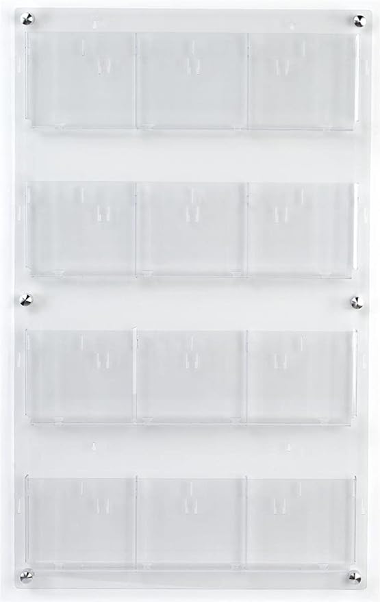 Displays2go Acrylic Brochure Rack, Wall-Mount, 4-Tiered, 12 to 24 Adjustable Pockets - Clear (2RP12CLR)