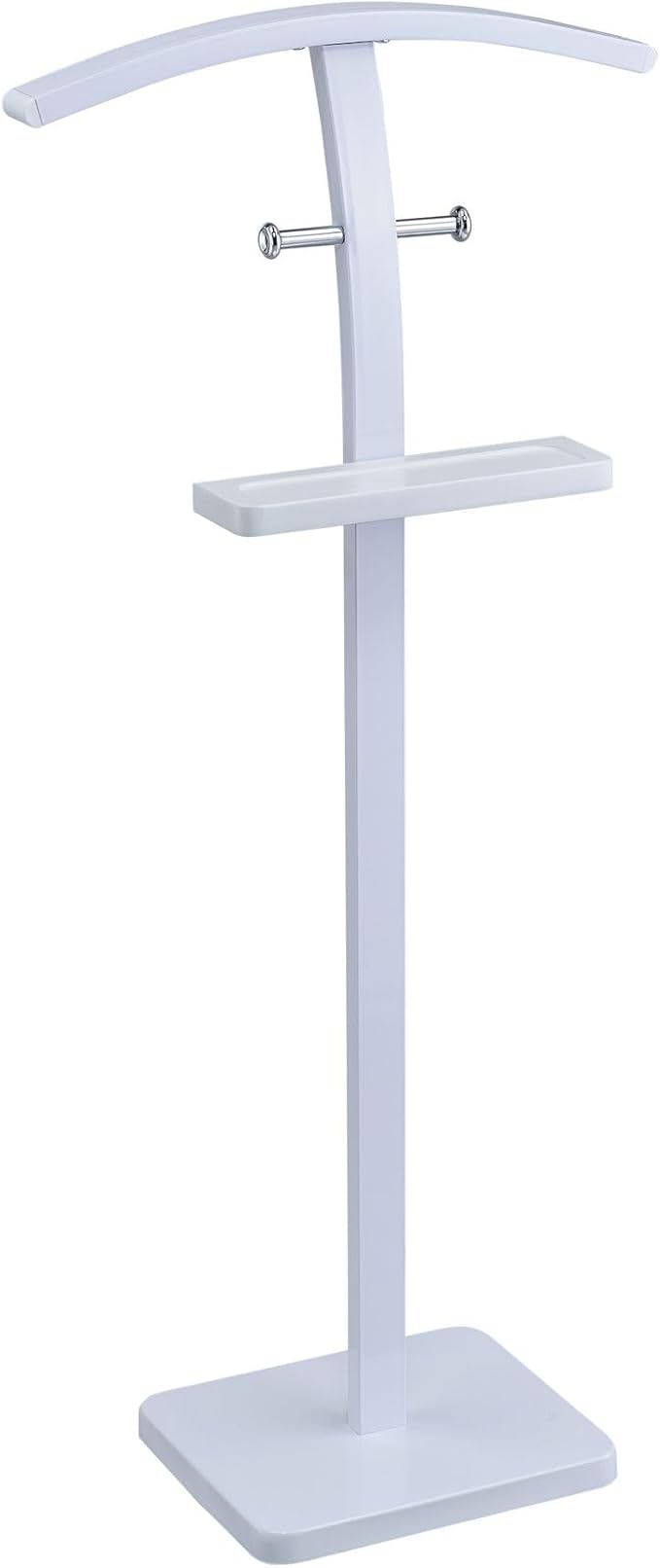 Kings Brand Furniture Henry Men’s Suit Valet Stand – Freestanding Clothes Valet Rack with Jacket Hanger, Pants Bar, Tie Holder & Storage Shelf – Modern Bedroom Garment Organizer (White)