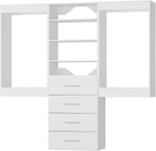ROOMTEC Modular Closet System, 60" Wall-Mounted Closet Organizer with Drawers and Hanging Rods, Wooden Tower for Walk-In Closets, Wardrobe Storage Kit, White