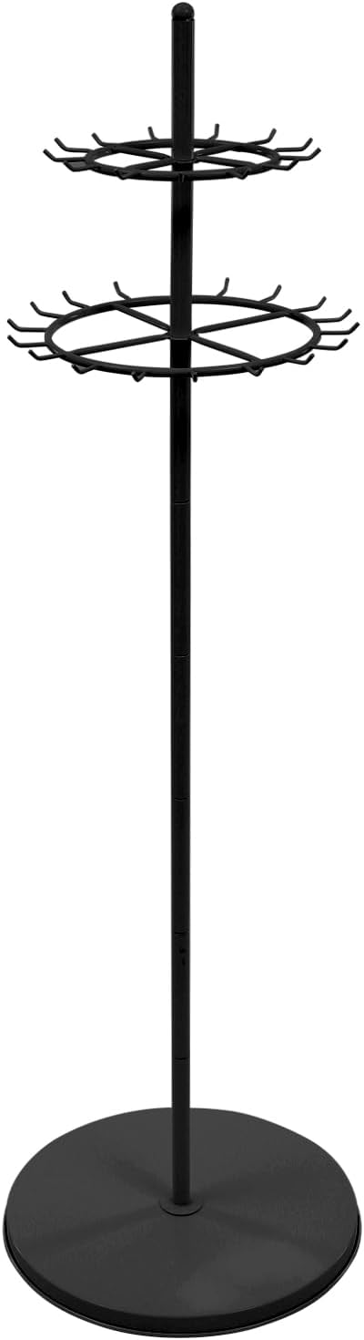 Belt Display Stand with 31 Hooks – Black Steel Double-Tier Tie & Scarf Organizer, 66.1" Tall, Heavy Duty Rotating Rack for Belts, Ties, Scarves, Home, Closet, Boutique, Clothing Store