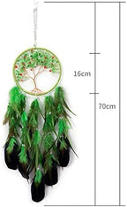 Pretty Jolly Green Tree of Life Dream Catcher Wall Decor with Healing Crystal Stone Handmade Feather Dream Catchers Decoration Wall Hanging Bedroom Living Room Wedding Party Home Decor-25.6"
