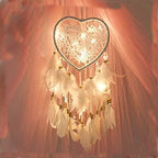 Skreened Christmas Lights，Fashion Handmade LED Light Dream Catcher with Feather Love Heart Dream Catcher Night Light Home Bedside Wall Hanging Home Party Wedding Decoration Gift (White)