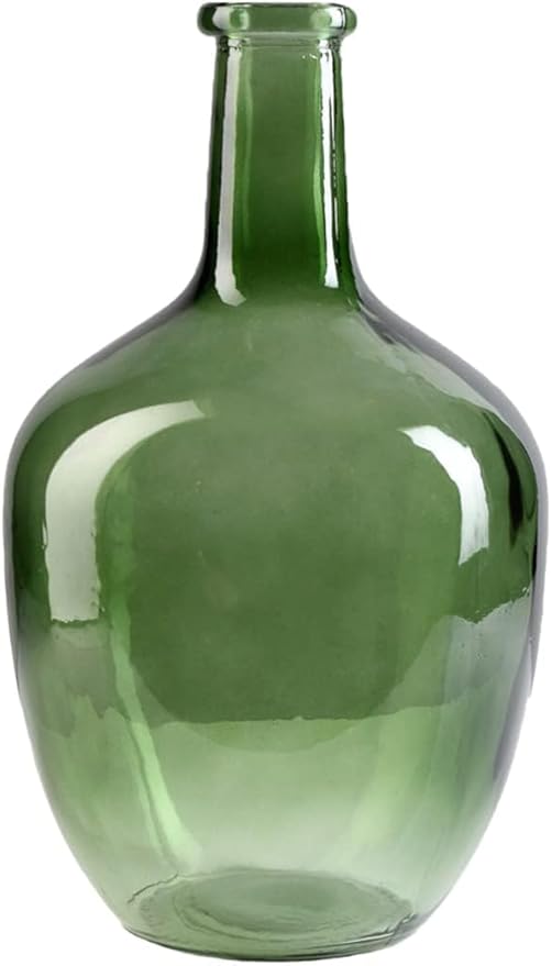 Serene Spaces Living Green Bottleneck Glass Vase, Vintage Floor Vase, Long-Stemmed Floral Container, Decorative Centerpiece for Coffee Table, Office, Wedding, 7.48" Diameter & 12" Tall, Set of 4