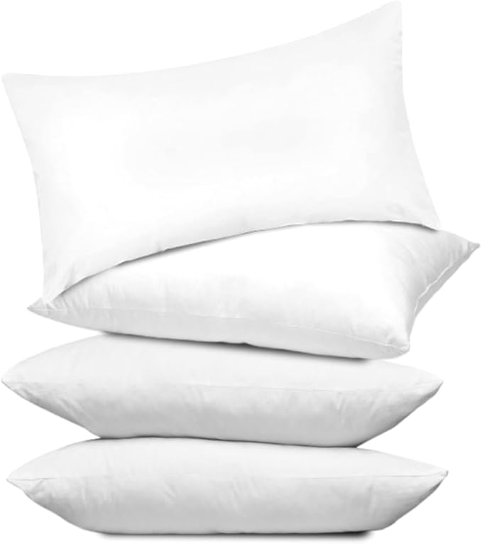 Covers & All Throw Pillow Inserts Only (Pack of 4, White) 65 GSM Non-Woven Fabric with 15D Silicon Fiber Filling, Durable Soft Universal uses for Home Decor Office Indoor Outdoor (Rectangle 16" x 24")