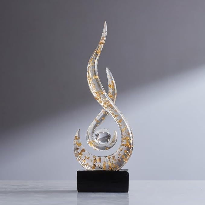 Modern Abstract Art Table Decoration,Resin Flame Statue Modern Centerpiece Ornaments for Living Room Great Gift Idea Home Decor,Collectibles (White+Gold)