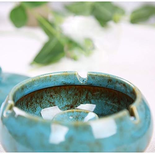 Lependor Ceramic Ashtray with Lids, Windproof, Cigarette Ashtray for Indoor or Outdoor Use，Ash Holder for Smokers,Desktop Smoking Ash Tray for Home Office Decoration - Blue