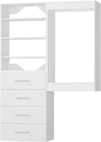 ROOMTEC Modular Closet System, 64" Wall-Mounted Closet Organizer with Drawers and Hanging Rods, Wooden Tower for Walk-In Closets, Wardrobe Storage Kit, White
