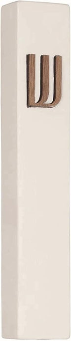 A&S Mezuzot Modern Concrete Mezuzah Case with Scroll, Easy Peel and Stick Mezuza (Ivory+ Wood Shin, 5 Inches)