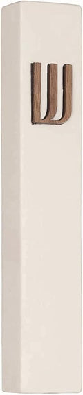 A&S Mezuzot Modern Concrete Mezuzah Case with Scroll, Easy Peel and Stick Mezuza (Ivory+ Wood Shin, 6 Inches)