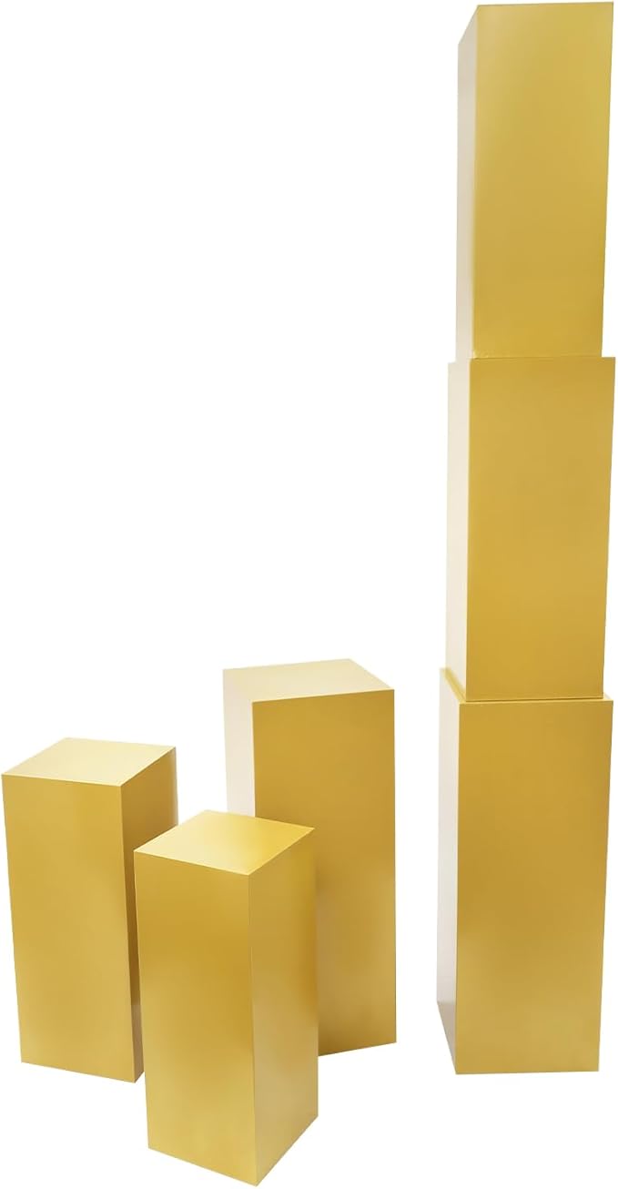 6 PCS Display Pedestal Stand, Metal Display Pedestal Stands Decoration Cube Sculpture Displays Column Square Displays Stands Pillars for Wedding Party Baby Shower Birthday (Gold, 6PCS)