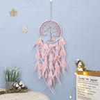 Pretty Jolly Pure Pink Tree of Life Dream Catcher Wall Decor with Healing Crystal Stone Handmade Feather Dream Catchers Decoration Wall Hanging Bedroom Living Room Wedding Party Home Decor-25.6"
