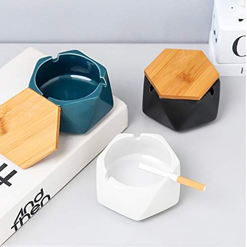 Simple Geometric Ceramic Ashtray with Bamboo Lid.