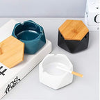 Simple Geometric Ceramic Ashtray with Bamboo Lid.