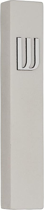 A&S Mezuzot Modern Concrete Mezuzah Case with Scroll, Easy Peel and Stick Mezuza (Grey+ Silver Shin, 5 Inches)