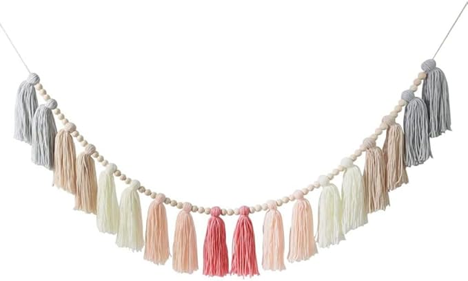 Boho Yarn Tassel, Wood Bead Wall Hanging Tassel with Versatile Decor for Easter, Valentine's Day, Christmas, Party