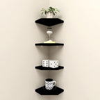 WELLAND 7-Inch Black Floating Corner Shelves Set of 2, Wall Mounted Storage Shelf with White Finish for Bedroom, Living Room, Bathroom, Display Shelf for Small Plant, Photo Frame, Toys