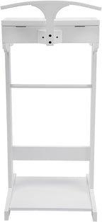 Valet Stand for Men and Women, Wood Suit Rack, Freestanding Coat Stand, Valet Stand Clothing Rack Organizer, Contour Hanger, Trouser Bar, Tie & Belt Hooks for Entryway, Bedroom, Office (White)