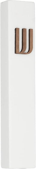 A&S Mezuzot Modern Concrete Mezuzah Case with Scroll, Easy Peel and Stick Mezuza (White+ Wood Shin, 7 Inches)