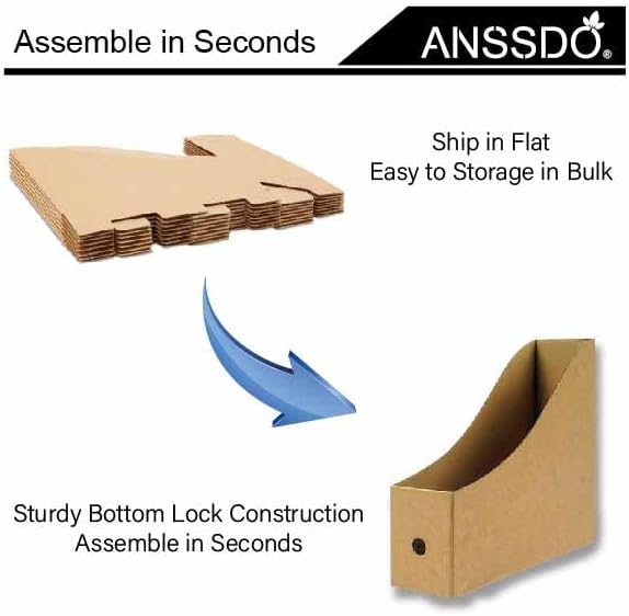 ANSSDO 24 Pack Brown Cardboard Magazine Holder Bulk Kraft Magazine File Holder Magazine Organizer, Magazine Storage Box, Large Volume Magazine File Organizer as Book Bins or Folder Holder for Desk