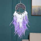 Pretty Jolly Fairy Purple Tree of Life Dream Catcher Wall Decor with Healing Crystal Stone Handmade Feather Dream Catchers Decoration Wall Hanging Ornaments for Bedroom Wedding Party Home Decor-25.6"