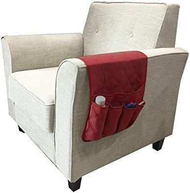 5 Pockets TV Remote Control Holder Couch Sofa Tray Armrest Organiser Oxford Chair Couch Caddy Sofa Armrest Bag Bedside Storage Hanging Organiser for Magazine Books Snack Mobile DVD Cellphone (red)