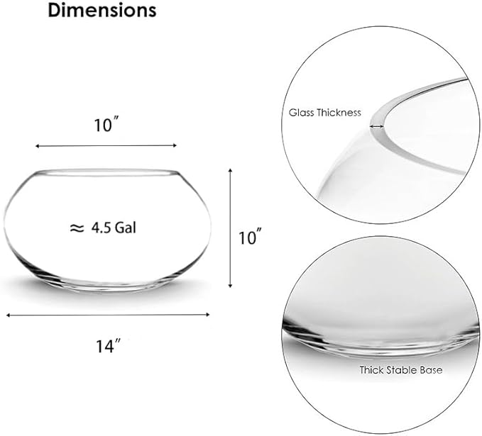CYS EXCEL Large Glass Bubble Bowl (H-10 W-14, Approx. 4.5 Gal.) Round Bowl Terrarium Globe Flower Vase Centerpiece for Weddings Events Arrangements