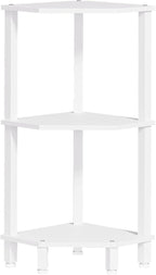 YUFAM 3-Tier Corner Shelf with Sturdy 5-Leg Base, Wooden Corner Bookshelf for Small Spaces, Small Corner Table for Living Room, Bedroom, Office, White