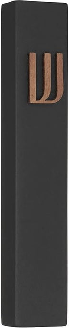A&S Mezuzot Modern Concrete Mezuzah Case with Scroll, Easy Peel and Stick Mezuza (Black+ Wood Shin, 5 Inches)