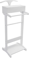 Wood Men Valet Stand, Freestanding Suit Stand with Top Tray, Valet & Suit Stands for Entryways, Living Rooms, Hallways,17.5 * 14.3 * 43.3in (White)