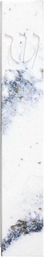 A&S Mezuzot Quartz Mezuzah Case with Engraved Shin Design Easy Peel and Stick Judaica Door Mezuza (White/Blue Veins, 7 Inches)