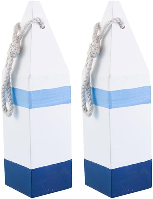 Mediterranean Buoy Ornaments 2 Pack Wooden Buoy Pendants Nautical Themed Wall Decor for Beach House Bedroom Bathroom Fishing Party Decoration 2.75X2.75X10.23In