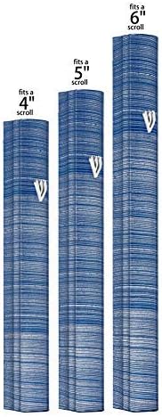 A&S Mezuzot Aluminum Mezuzah Case with 3D Painted Shin Design Easy Peel and Stick Judaica Door Mezuzah for Parchment Scroll (Blue/White, 6 Inches)